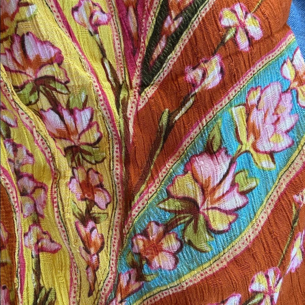 Haute Hippie Orange Yellow Floral Wide Leg Palazzo Print Crepe Pants Size Large - Picture 11 of 13